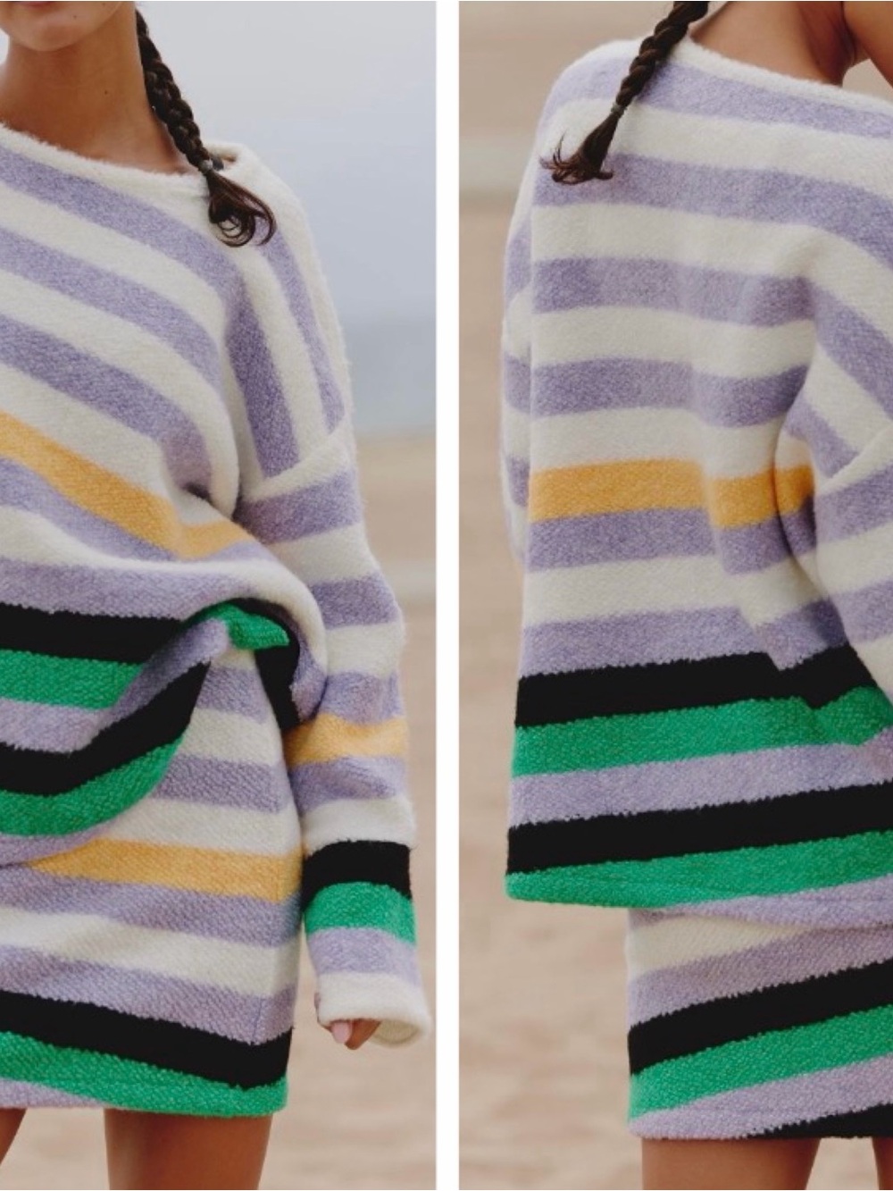 Anthropologie Daily Practice Cozy Striped Sweater &  Skirt Set, Size XS